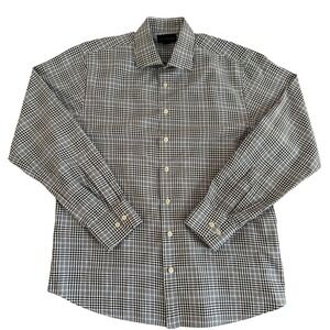 Scott Barber Large Black Blue Houndstooth Plaid Long Sleeve Button Up Mens Shirt